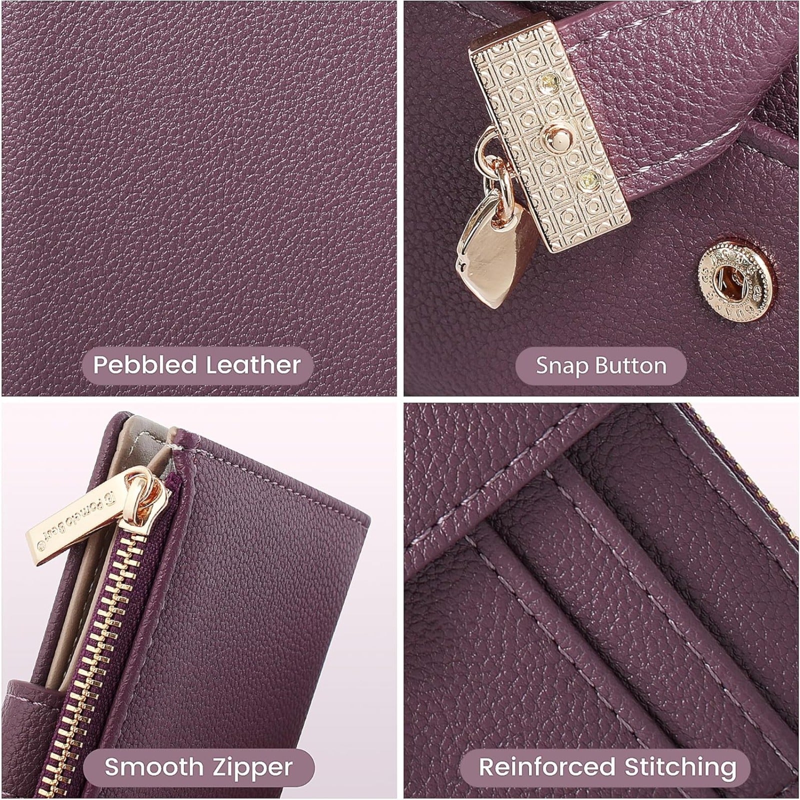VNLVNL Wallet Women Bifold Leather Wallets for Women Credit Card Holder with ID Window Zipper Coin Pocket Deep Purple