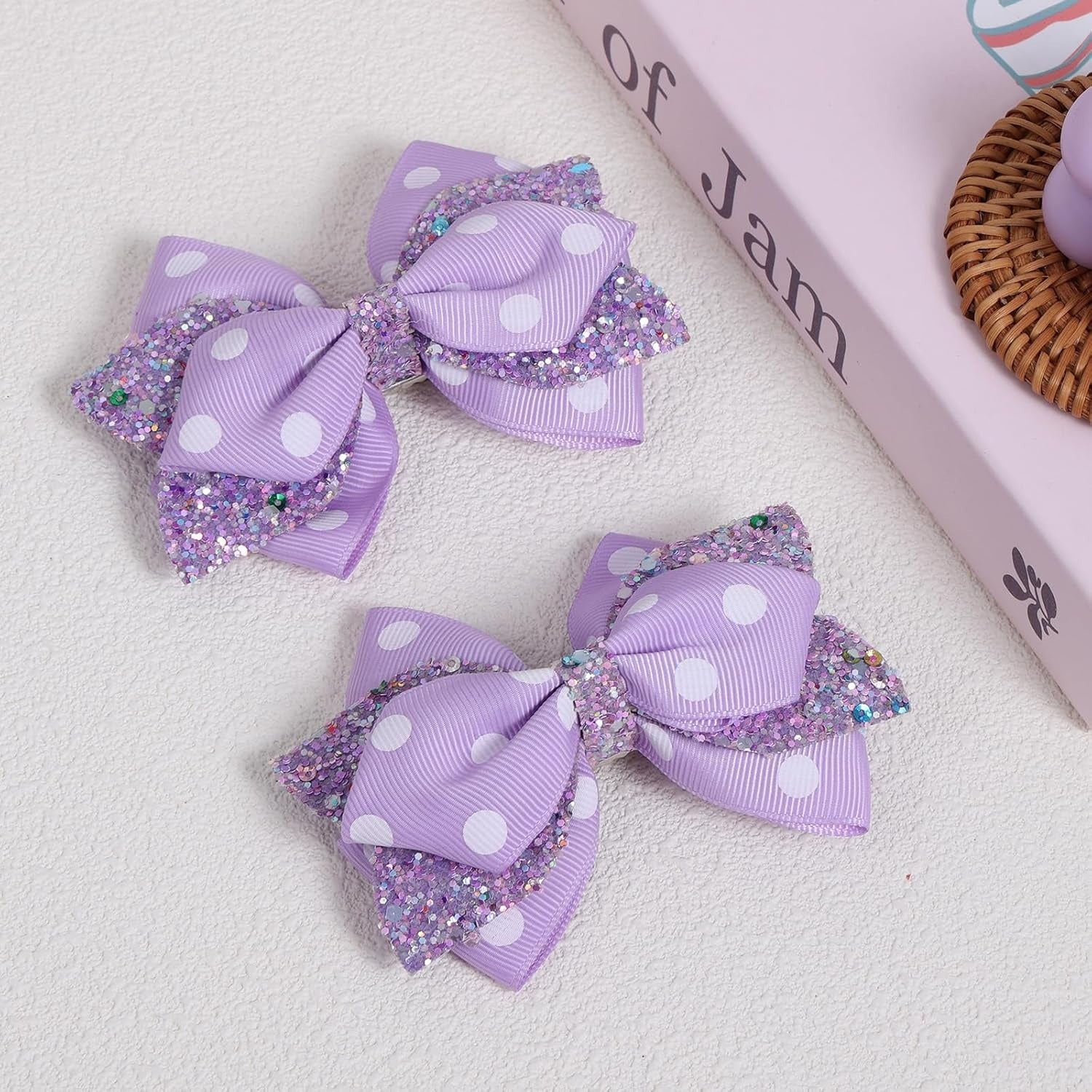 Glitter Navy Blue Ribbon Hair Bows for Girls 2pcs 4in Sparkly Sequin Cheer Bow Alligator Clips for Teens Toddler Kids School Uniform Dance Wedding Dress Accessory Birthday Gift