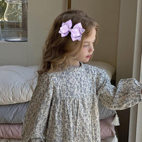 Glitter Navy Blue Ribbon Hair Bows for Girls 2pcs 4in Sparkly Sequin Cheer Bow Alligator Clips for Teens Toddler Kids School Uniform Dance Wedding Dress Accessory Birthday Gift