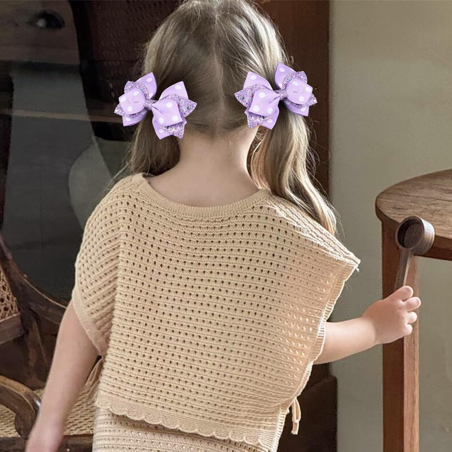 Glitter Navy Blue Ribbon Hair Bows for Girls 2pcs 4in Sparkly Sequin Cheer Bow Alligator Clips for Teens Toddler Kids School Uniform Dance Wedding Dress Accessory Birthday Gift