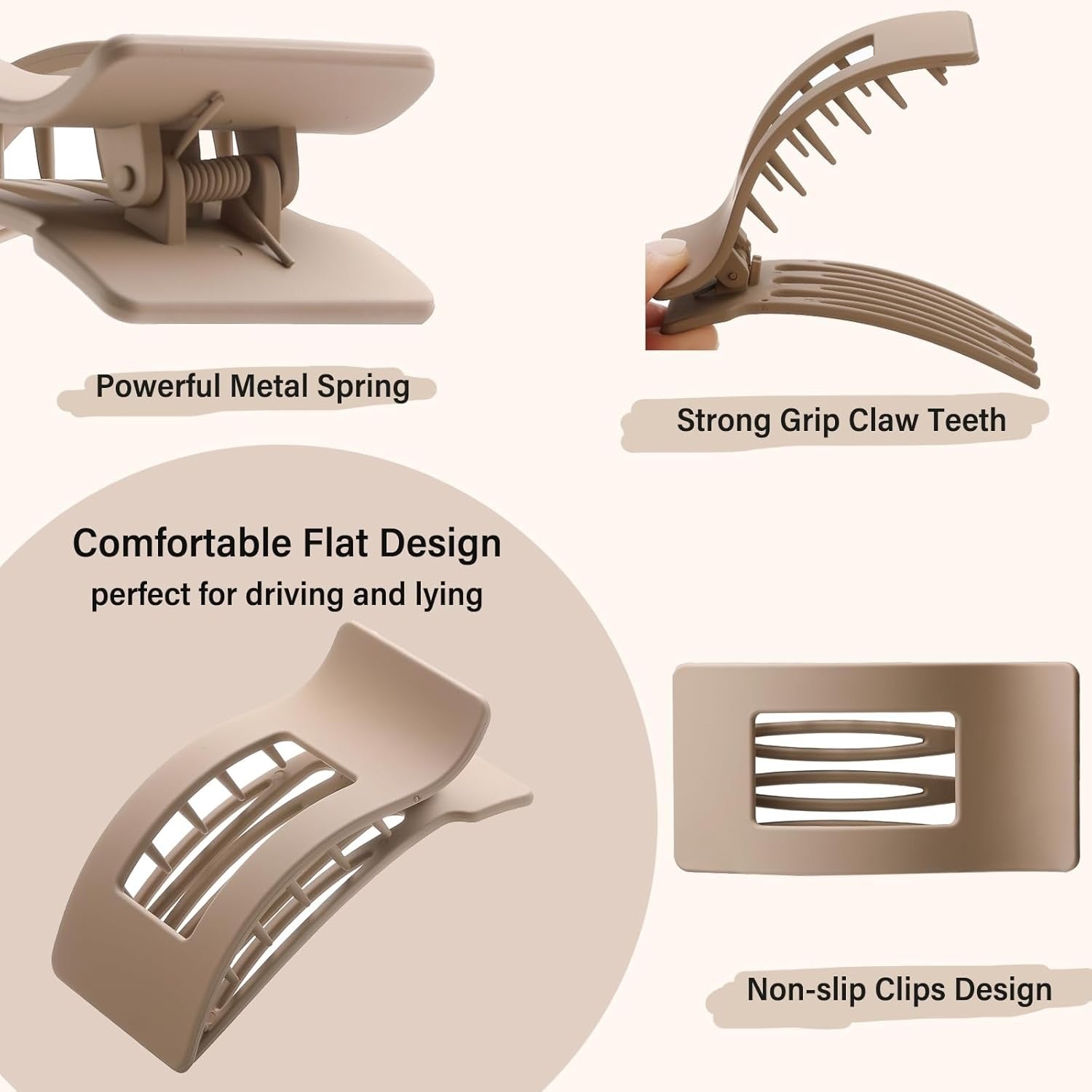 4 PCS Flat Hair Clips, Large Flat Claw Clips for Women Girls, Strong Hold French Hair Clips for Thick Thin Hair, Stylish Classic Hair Barrettes(Neutral Matte)