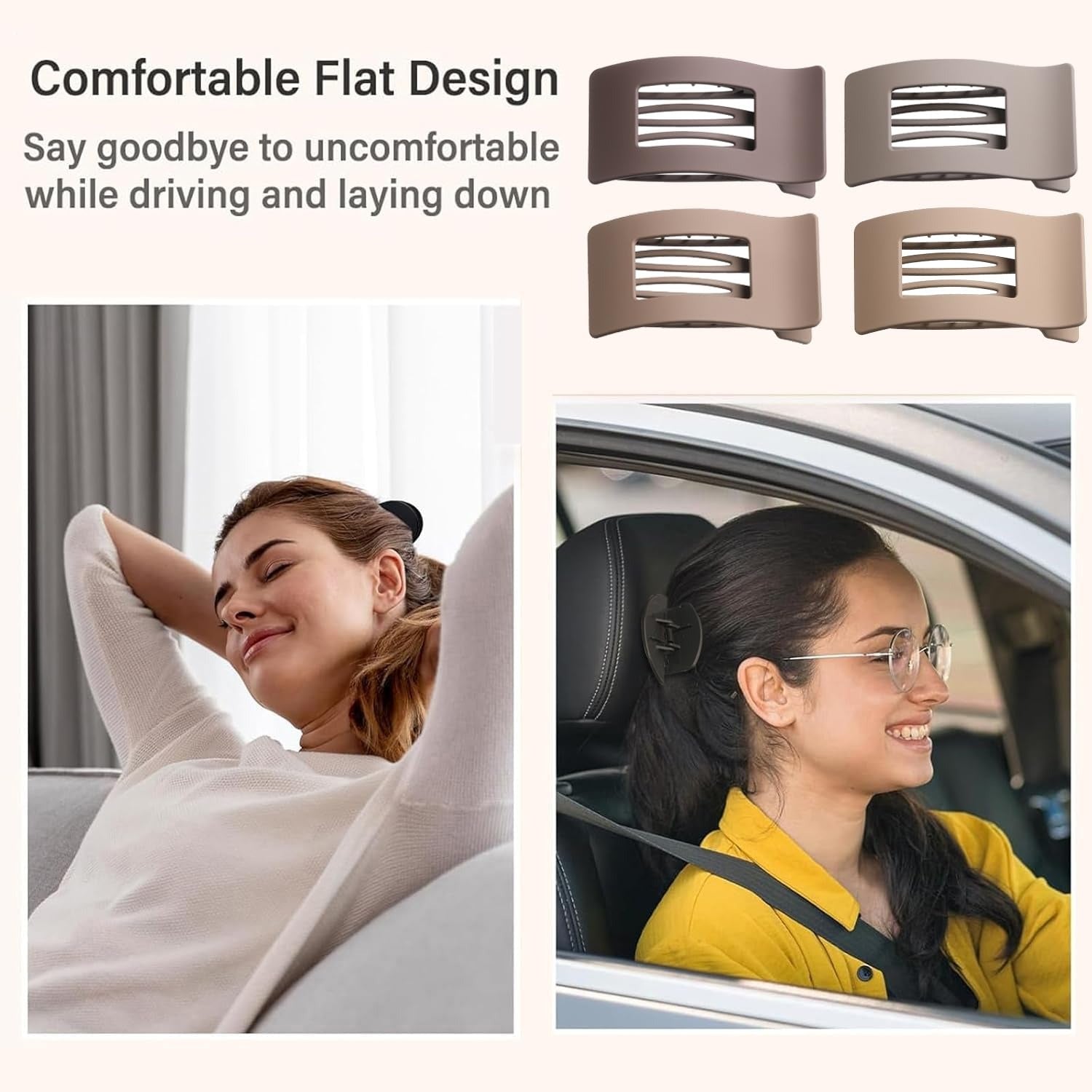 4 PCS Flat Hair Clips, Large Flat Claw Clips for Women Girls, Strong Hold French Hair Clips for Thick Thin Hair, Stylish Classic Hair Barrettes(Neutral Matte)