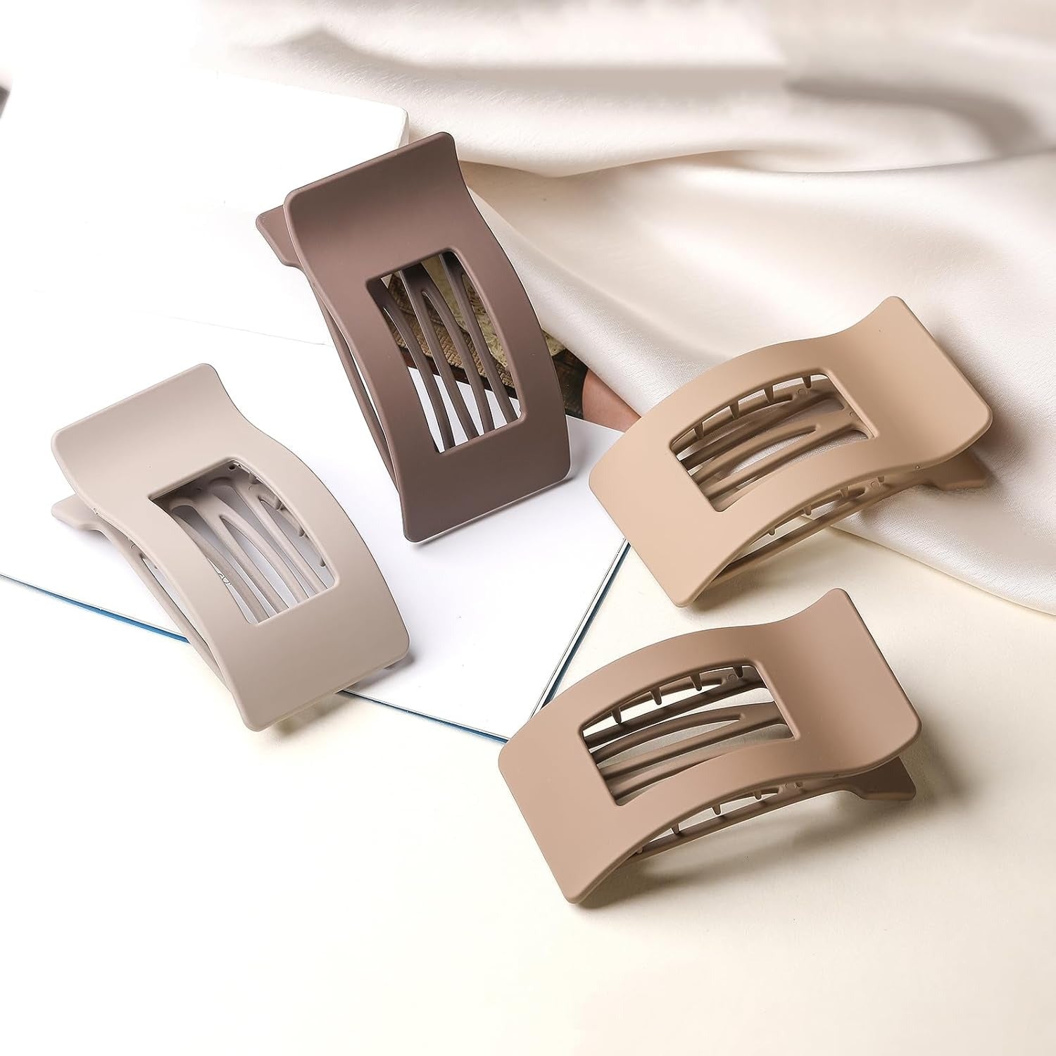 4 PCS Flat Hair Clips, Large Flat Claw Clips for Women Girls, Strong Hold French Hair Clips for Thick Thin Hair, Stylish Classic Hair Barrettes(Neutral Matte)