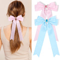 2PCS Silky Satin Hair Bows Hair Clip Blue Hair Ribbon Ponytail Holder Accessories Slides Metal Clips Hair Bow for Women Girls Toddlers Teens Kids