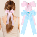 2PCS Silky Satin Hair Bows Hair Clip Blue Hair Ribbon Ponytail Holder Accessories Slides Metal Clips Hair Bow for Women Girls Toddlers Teens Kids
