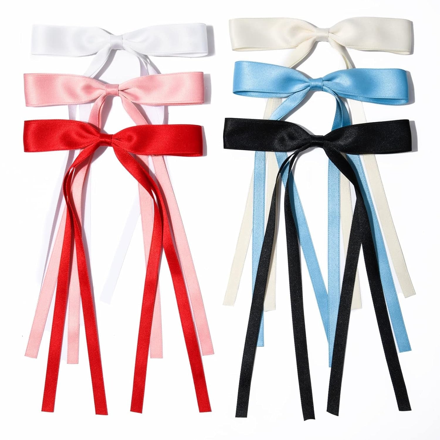 2PCS Silky Satin Hair Bows Hair Clip Blue Hair Ribbon Ponytail Holder Accessories Slides Metal Clips Hair Bow for Women Girls Toddlers Teens Kids