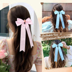 2PCS Silky Satin Hair Bows Hair Clip Blue Hair Ribbon Ponytail Holder Accessories Slides Metal Clips Hair Bow for Women Girls Toddlers Teens Kids