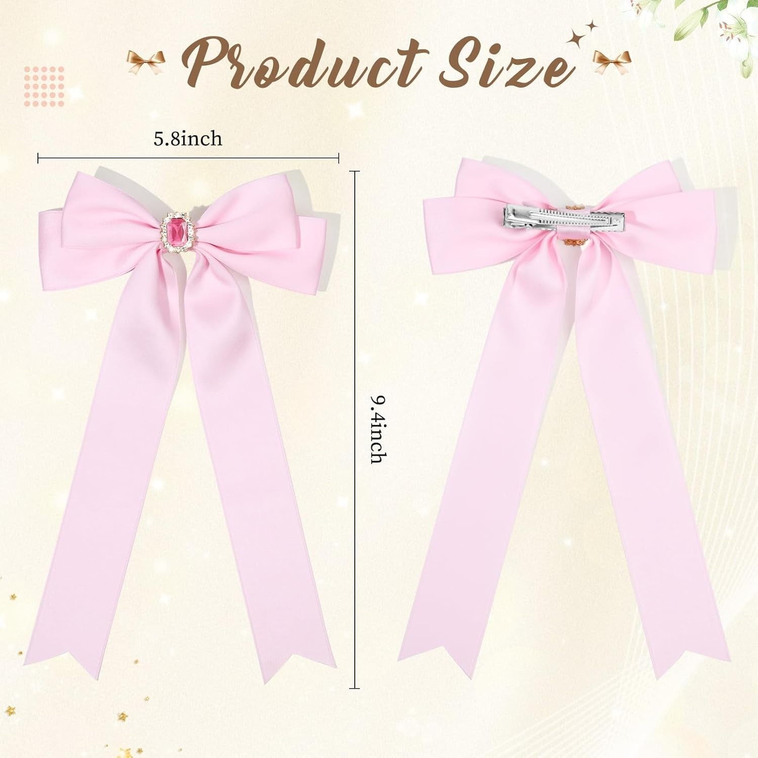 2PCS Silky Satin Hair Bows Hair Clip Blue Hair Ribbon Ponytail Holder Accessories Slides Metal Clips Hair Bow for Women Girls Toddlers Teens Kids