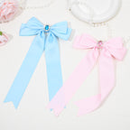 2PCS Silky Satin Hair Bows Hair Clip Blue Hair Ribbon Ponytail Holder Accessories Slides Metal Clips Hair Bow for Women Girls Toddlers Teens Kids