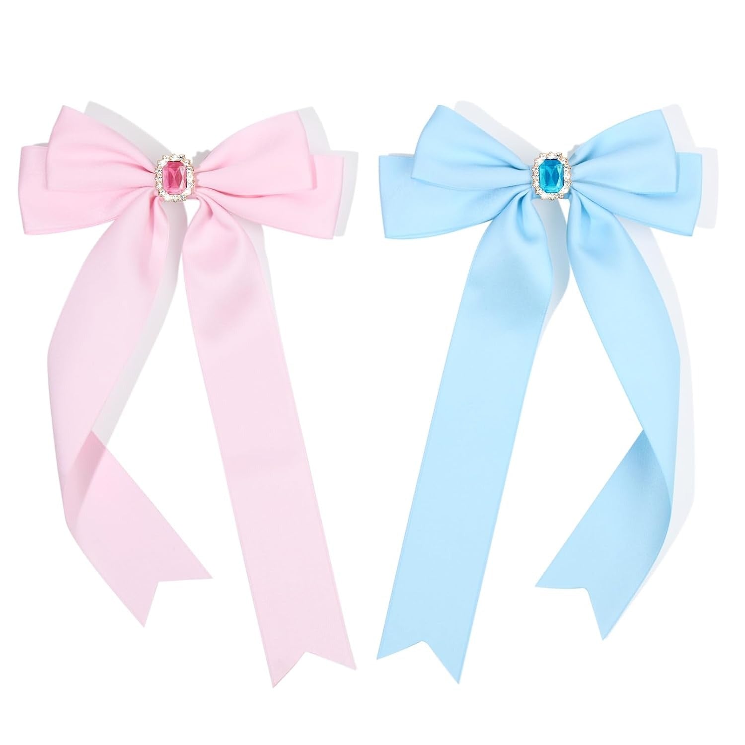 2PCS Silky Satin Hair Bows Hair Clip Blue Hair Ribbon Ponytail Holder Accessories Slides Metal Clips Hair Bow for Women Girls Toddlers Teens Kids