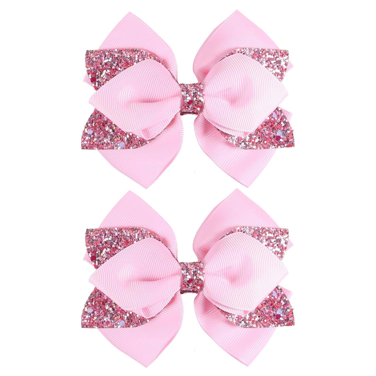 Glitter Navy Blue Ribbon Hair Bows for Girls 2pcs 4in Sparkly Sequin Cheer Bow Alligator Clips for Teens Toddler Kids School Uniform Dance Wedding Dress Accessory Birthday Gift