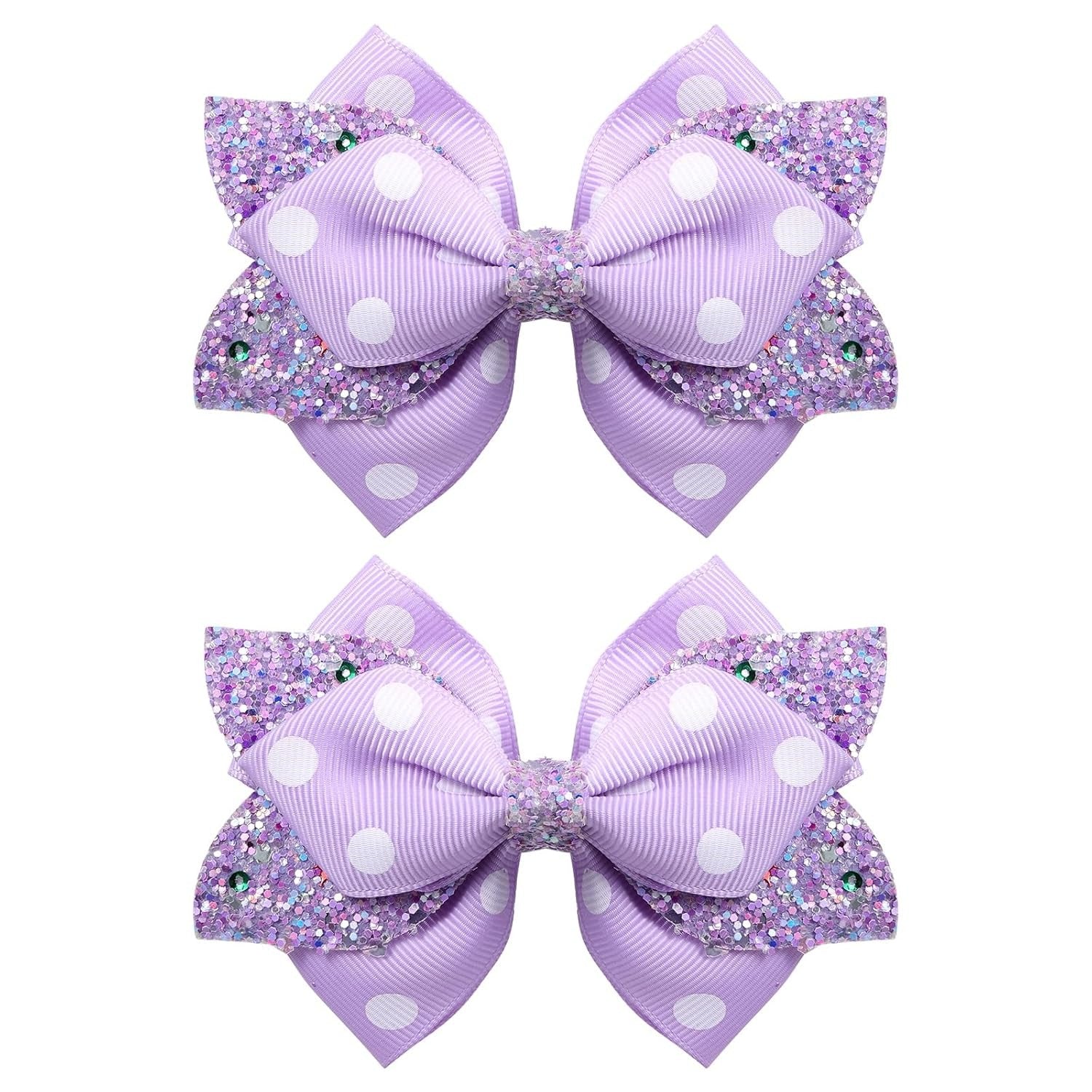 Glitter Navy Blue Ribbon Hair Bows for Girls 2pcs 4in Sparkly Sequin Cheer Bow Alligator Clips for Teens Toddler Kids School Uniform Dance Wedding Dress Accessory Birthday Gift