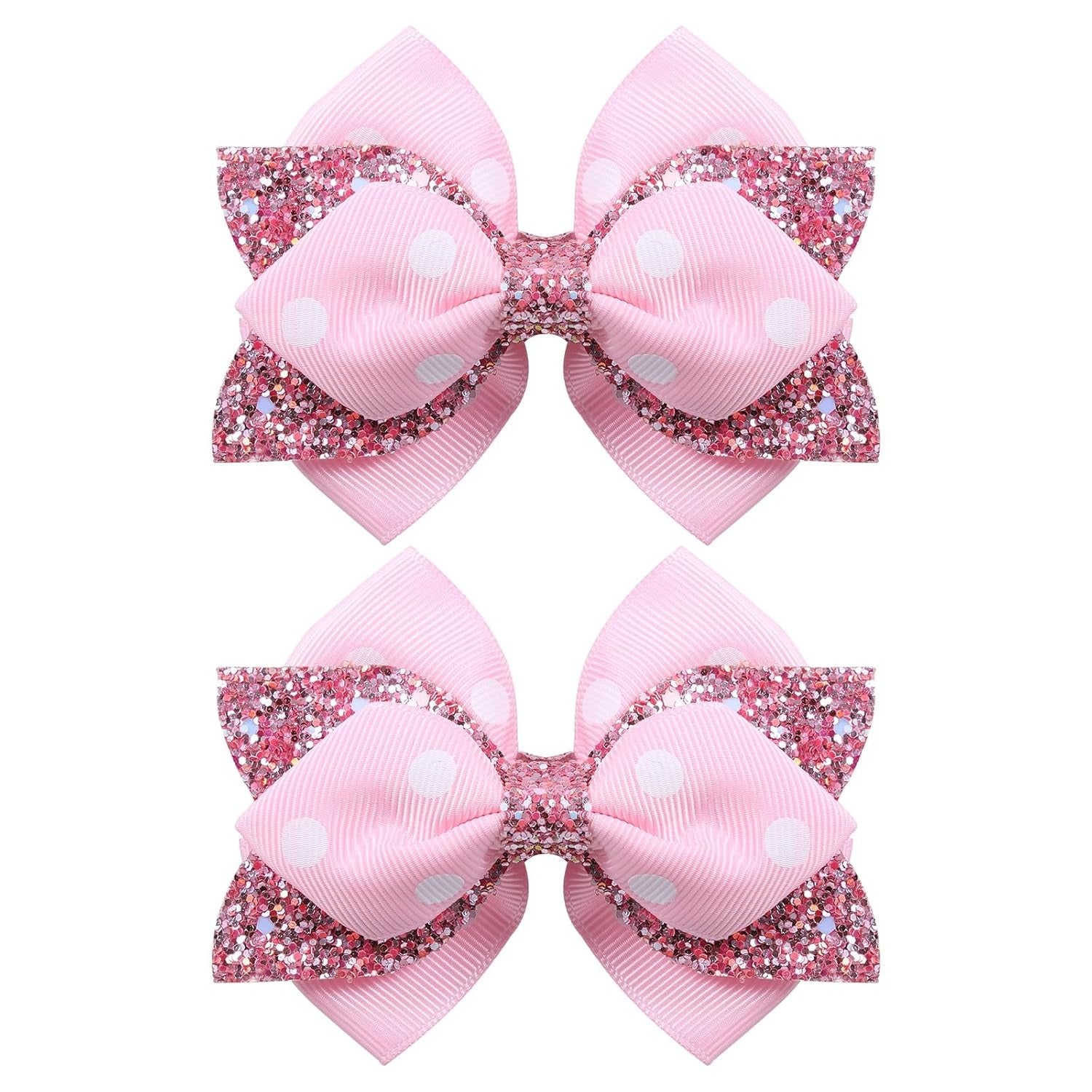 Glitter Navy Blue Ribbon Hair Bows for Girls 2pcs 4in Sparkly Sequin Cheer Bow Alligator Clips for Teens Toddler Kids School Uniform Dance Wedding Dress Accessory Birthday Gift