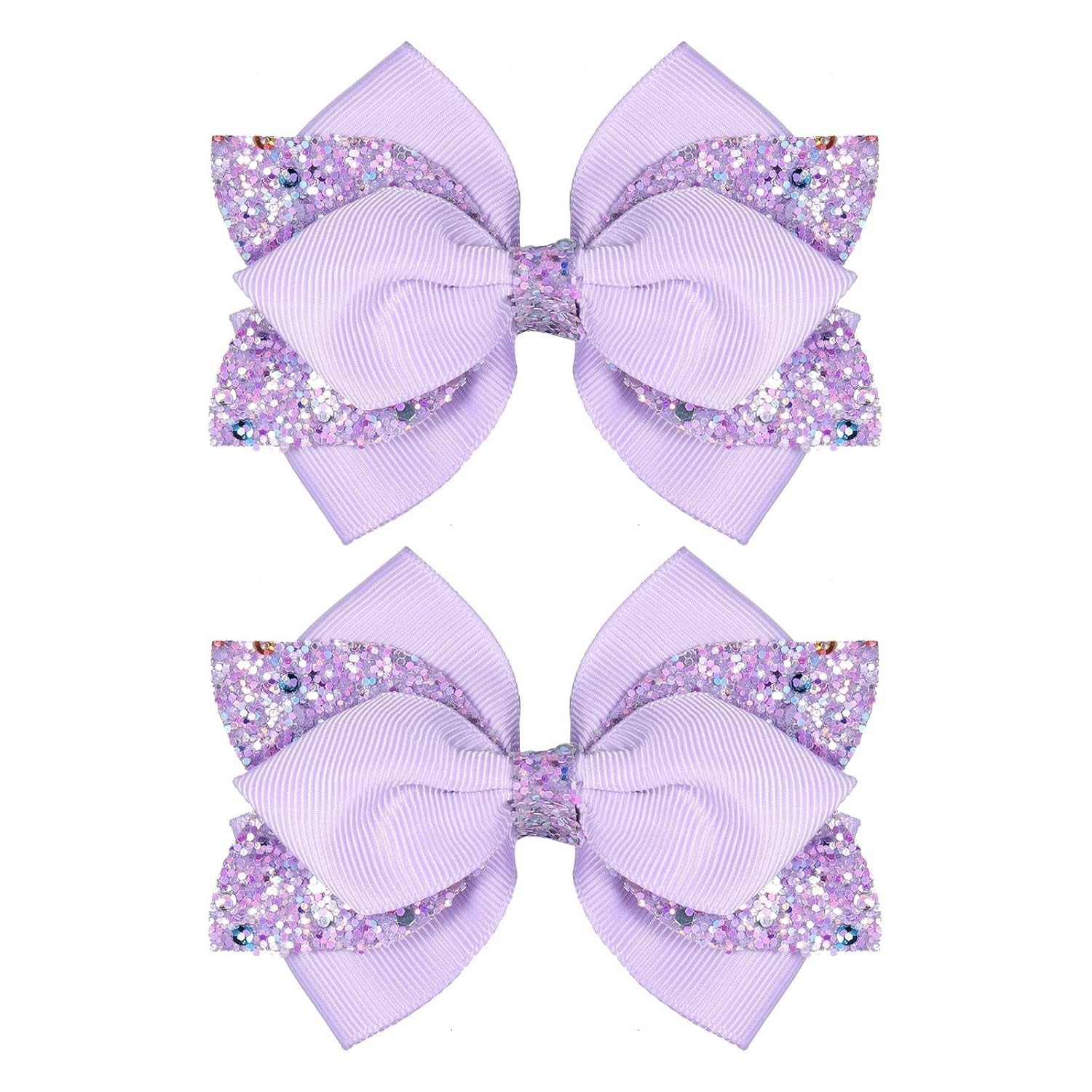 Glitter Navy Blue Ribbon Hair Bows for Girls 2pcs 4in Sparkly Sequin Cheer Bow Alligator Clips for Teens Toddler Kids School Uniform Dance Wedding Dress Accessory Birthday Gift