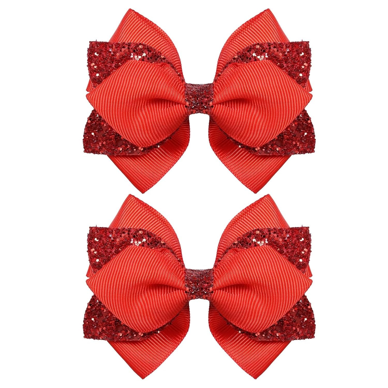 Glitter Navy Blue Ribbon Hair Bows for Girls 2pcs 4in Sparkly Sequin Cheer Bow Alligator Clips for Teens Toddler Kids School Uniform Dance Wedding Dress Accessory Birthday Gift