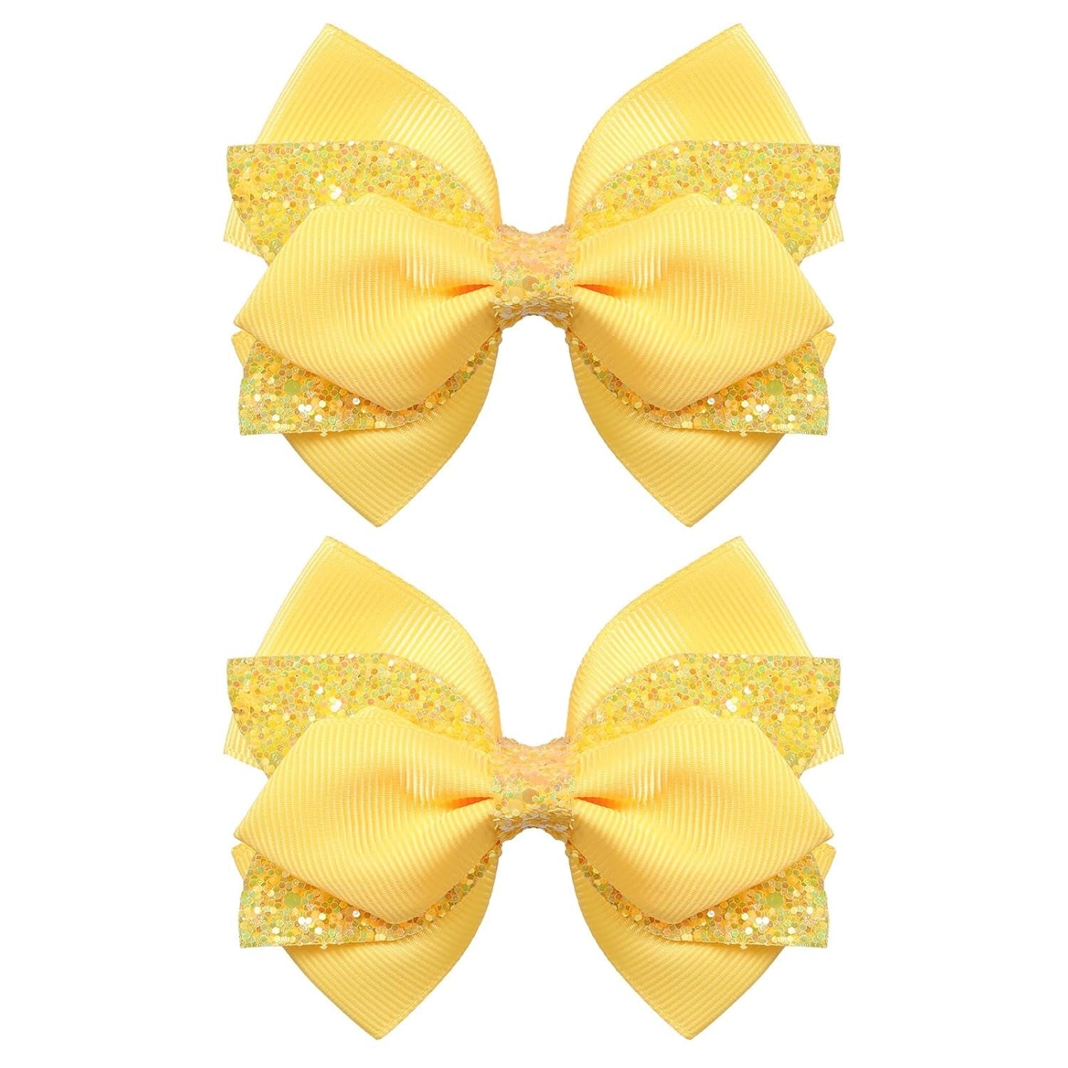 Glitter Navy Blue Ribbon Hair Bows for Girls 2pcs 4in Sparkly Sequin Cheer Bow Alligator Clips for Teens Toddler Kids School Uniform Dance Wedding Dress Accessory Birthday Gift