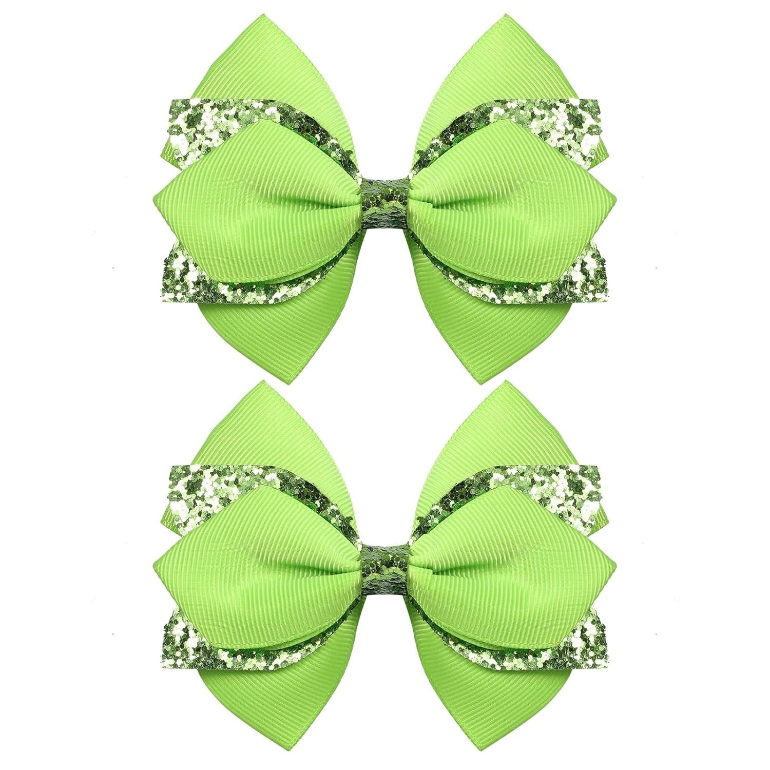 Glitter Navy Blue Ribbon Hair Bows for Girls 2pcs 4in Sparkly Sequin Cheer Bow Alligator Clips for Teens Toddler Kids School Uniform Dance Wedding Dress Accessory Birthday Gift