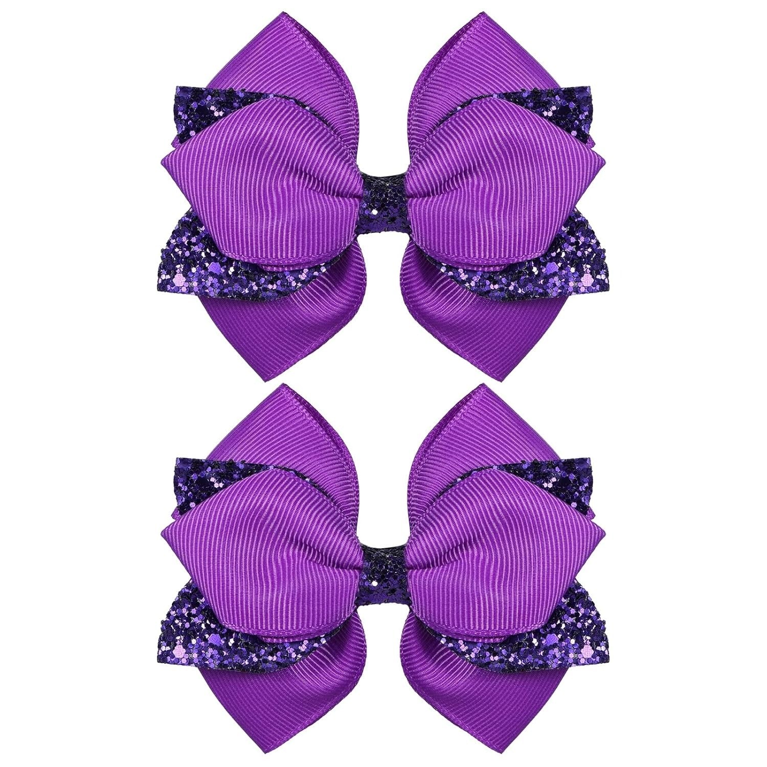 Glitter Navy Blue Ribbon Hair Bows for Girls 2pcs 4in Sparkly Sequin Cheer Bow Alligator Clips for Teens Toddler Kids School Uniform Dance Wedding Dress Accessory Birthday Gift