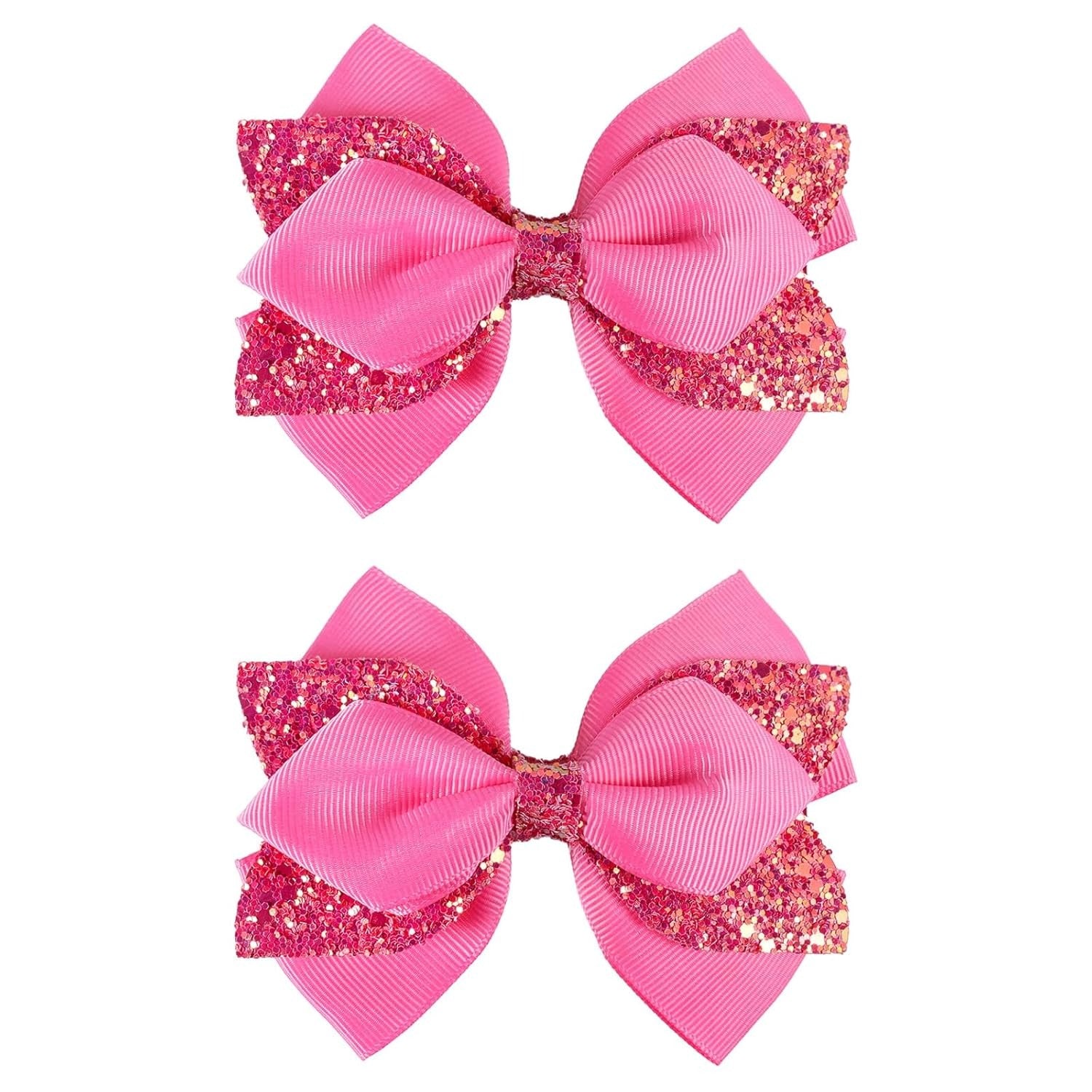 Glitter Navy Blue Ribbon Hair Bows for Girls 2pcs 4in Sparkly Sequin Cheer Bow Alligator Clips for Teens Toddler Kids School Uniform Dance Wedding Dress Accessory Birthday Gift