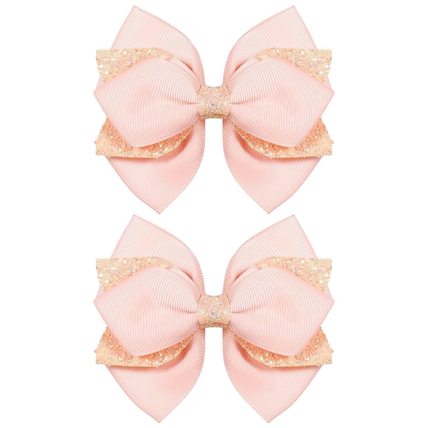 Glitter Navy Blue Ribbon Hair Bows for Girls 2pcs 4in Sparkly Sequin Cheer Bow Alligator Clips for Teens Toddler Kids School Uniform Dance Wedding Dress Accessory Birthday Gift