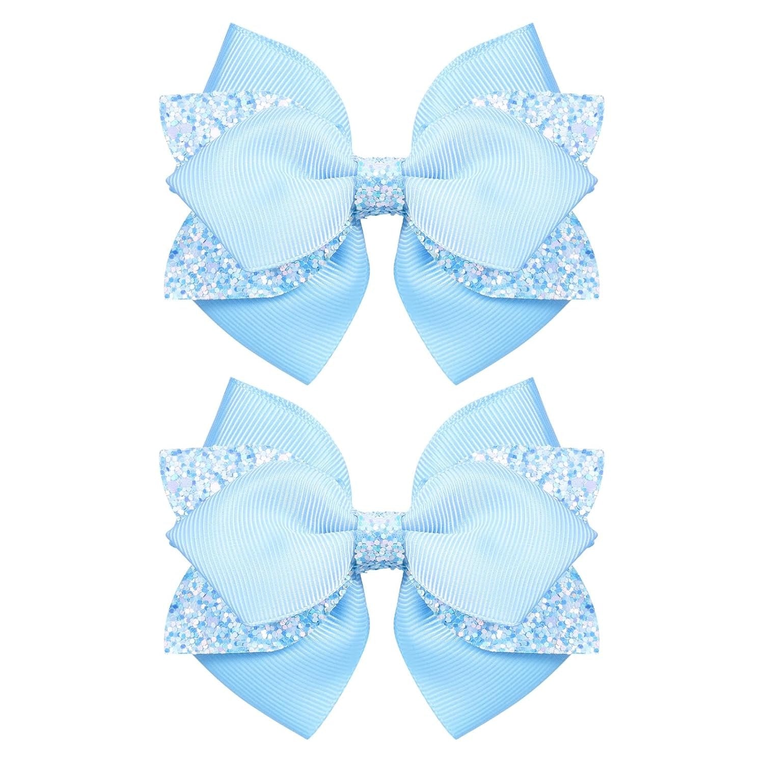 Glitter Navy Blue Ribbon Hair Bows for Girls 2pcs 4in Sparkly Sequin Cheer Bow Alligator Clips for Teens Toddler Kids School Uniform Dance Wedding Dress Accessory Birthday Gift