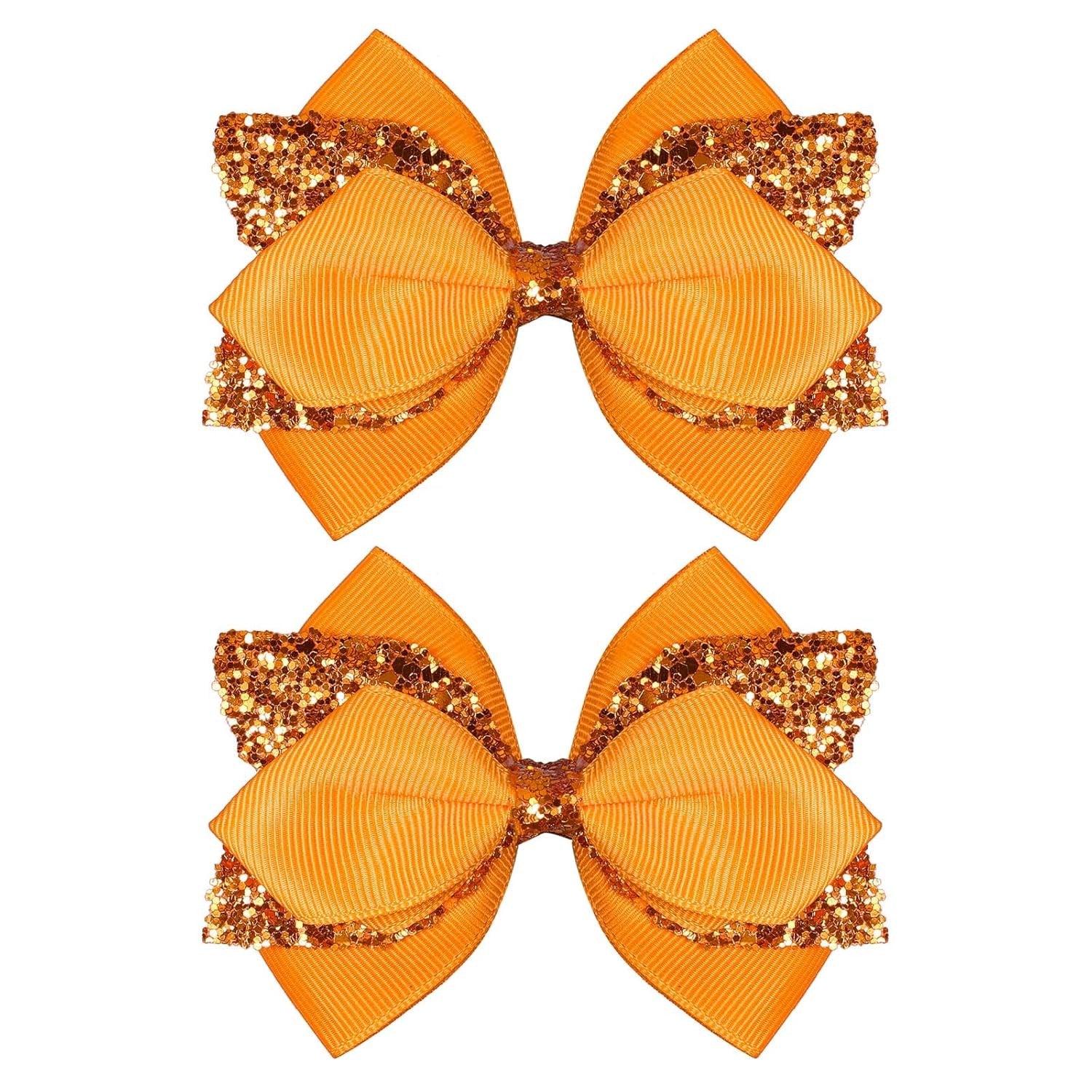 Glitter Navy Blue Ribbon Hair Bows for Girls 2pcs 4in Sparkly Sequin Cheer Bow Alligator Clips for Teens Toddler Kids School Uniform Dance Wedding Dress Accessory Birthday Gift