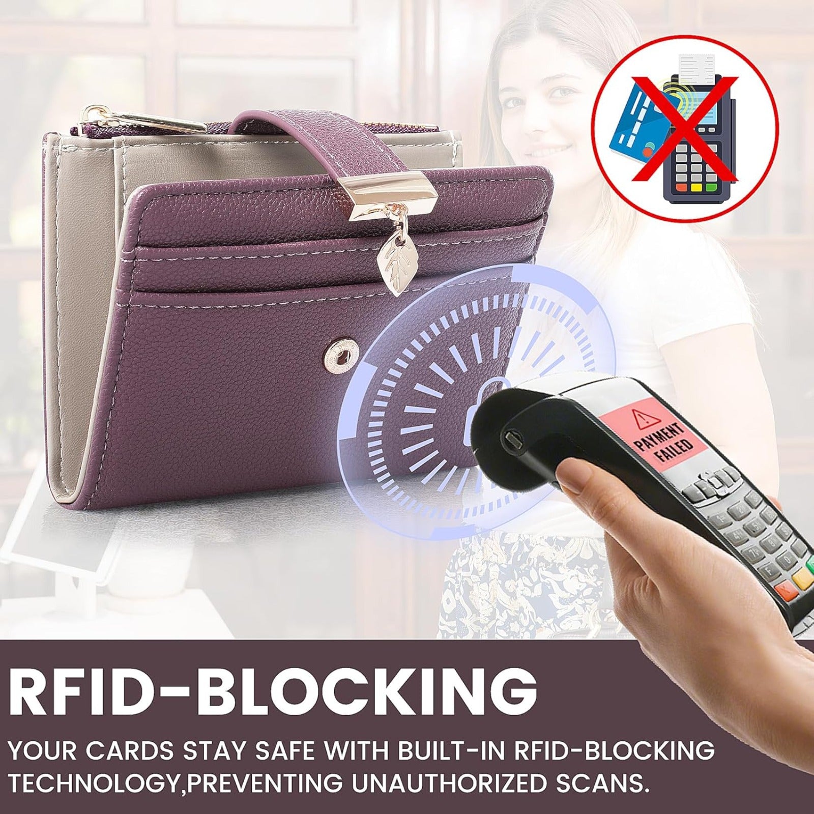 VNLVNL Wallet Women Bifold Leather Wallets for Women Credit Card Holder with ID Window Zipper Coin Pocket Deep Purple