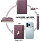 VNLVNL Wallet Women Bifold Leather Wallets for Women Credit Card Holder with ID Window Zipper Coin Pocket Deep Purple