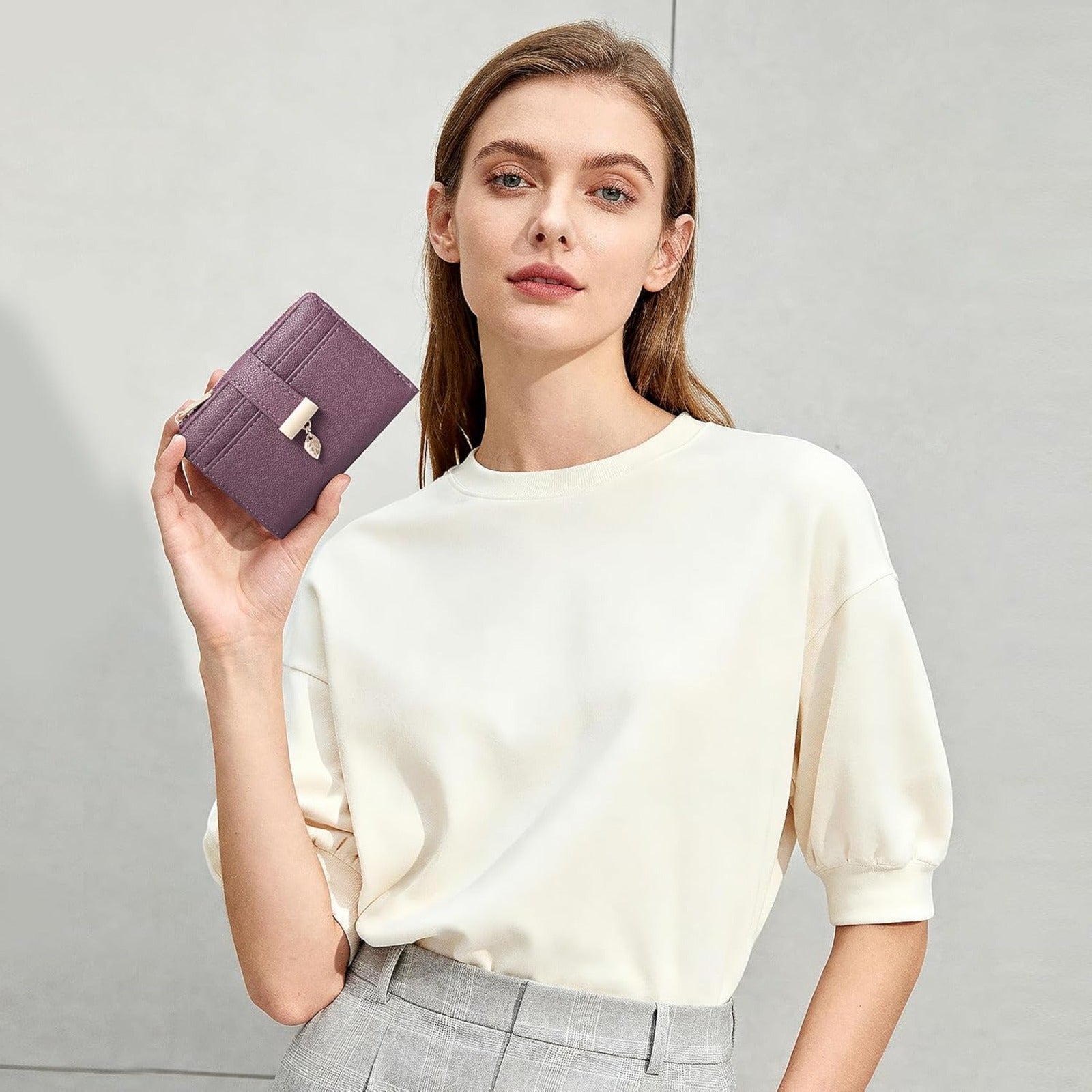 VNLVNL Wallet Women Bifold Leather Wallets for Women Credit Card Holder with ID Window Zipper Coin Pocket Deep Purple