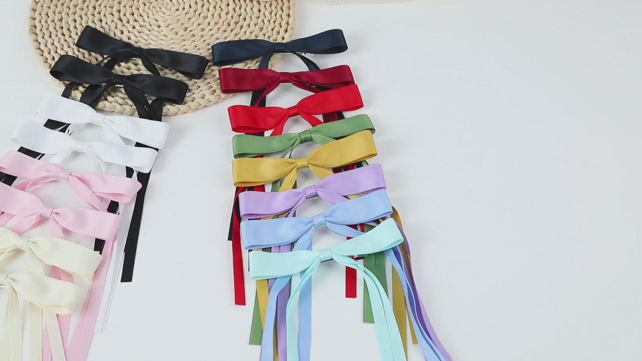 2PCS Silky Satin Hair Bows Hair Clip Blue Hair Ribbon Ponytail Holder Accessories Slides Metal Clips Hair Bow for Women Girls Toddlers Teens Kids